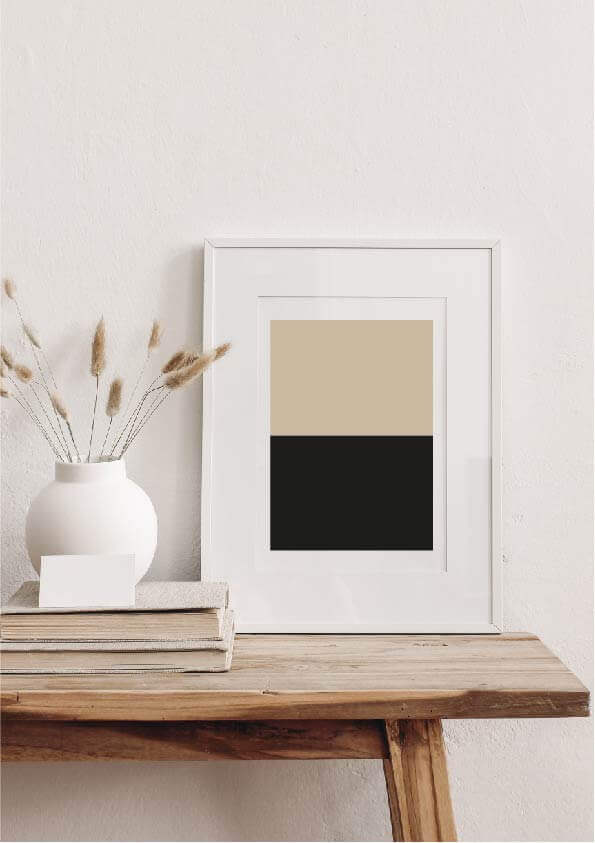 black and taupe block artwork in portrait orientation